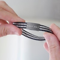 Men's Engraved Black Leather and Box Chain Bracelet