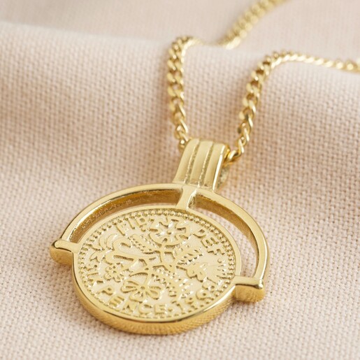 Gold Framed Sixpence Coin Pendant 