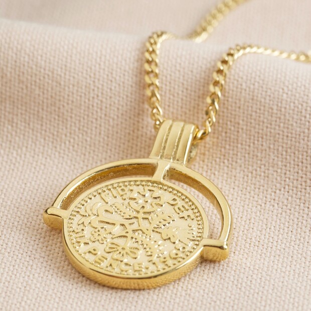 Gold Framed Sixpence Coin Pendant 