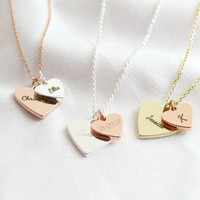 Personalised Double Wide Heart Charm Necklace