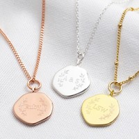 Personalised Wreath Organic Shape Charm Necklace