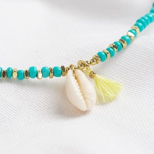 Turquoise Beaded Shell Charm Necklace