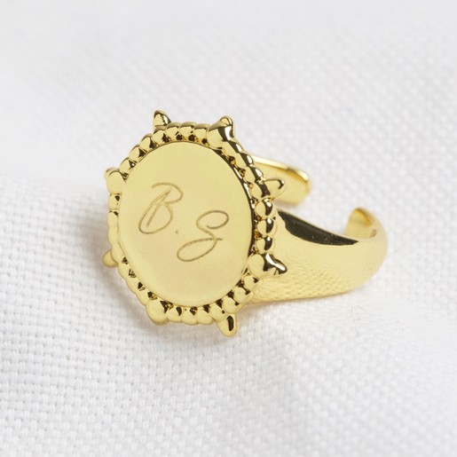 Lisa Angel Engraved Gold Personalised Sun Signet Ring
