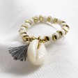 Lisa Angel Ladies' White Beaded Stretch Ring with Shell Charm