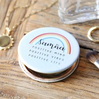 Personalised 'Positive Vibes' Grey Compact Mirror
