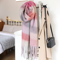 Checkered Oversized Scarf in Red and Pink