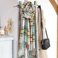 Colourful Tartan Scarf in Green and Orange