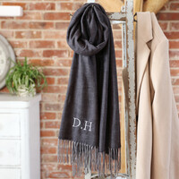 Personalised Embroidered Unisex Soft Grey Herringbone Scarf