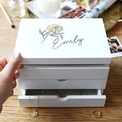 Personalised Birth Flower Jewellery Box with Drawers