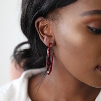 Large Tortoiseshell Resin Hoop Earrings in Red