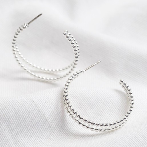 Lisa Angel Statement Dotted Double Hoop Earrings in Silver