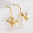 Lisa Angel Ladies' Gold Bee Charm and Freshwater Pearl Hoop Earrings