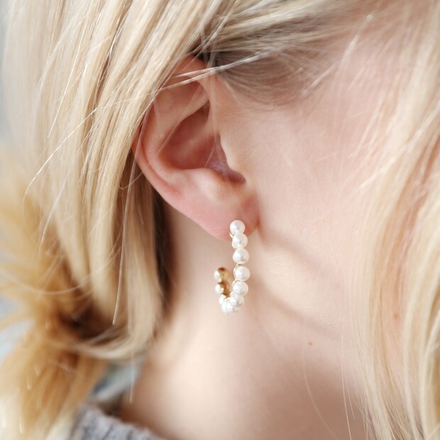 Gold Pearl Hoop Earrings