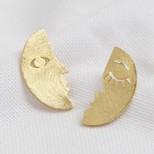 Half Moon Face Stud Earrings in Gold