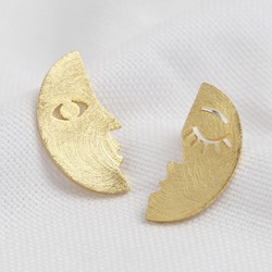 Half Moon Face Stud Earrings in Gold