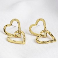 Hammered Interlocking Hearts Drop Earrings in Gold