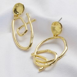 Mismatched Scribble Drop Earrings in Gold