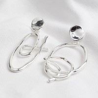 Mismatched Scribble Drop Earrings in Silver