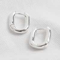 Small Curved Rectangle Hoop Earrings in Silver