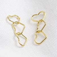 Triple Interlocking Hearts Drop Earrings in Gold