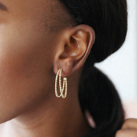Dotted Double Hoop Earrings in Gold