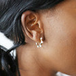Gold Pearl Edge Hoop Stud Earrings on Model