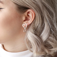 Hammered Interlocking Hearts Drop Earrings in Silver