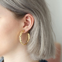 Organic Finish Large Hoop Earrings in Gold