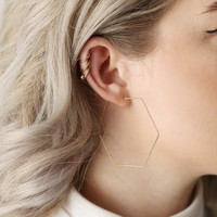 Sparkle Cut Octagonal Hoop Earrings in Gold