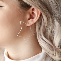 Sparkle Cut Star Hoop Earrings in Silver