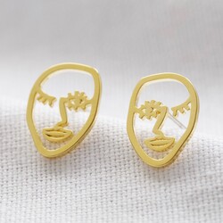 Small Winking Face Stud Earrings in Gold