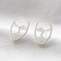 Small Winking Face Stud Earrings in Silver
