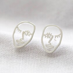 Small Winking Face Stud Earrings in Silver