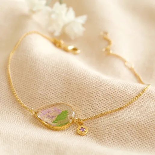 Lisa Angel Gold Pressed Birth Flower Charm Bracelet with Birthstone Charm