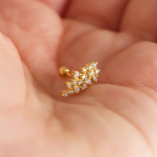 Model Holds Gold Sterling Silver Crystal Cluster Barbell