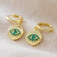 Crystal Eye Charm Huggie Hoop Earrings in Gold