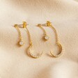 Lisa Angel Ladies' Delicate Crystal Star and Moon Double Drop Earrings in Gold