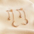 Lisa Angel Ladies' Delicate Crystal Star and Moon Double Drop Earrings in Rose Gold