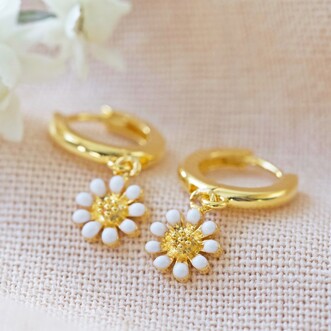 Daisy Charm Huggie Hoop Earrings in Gold