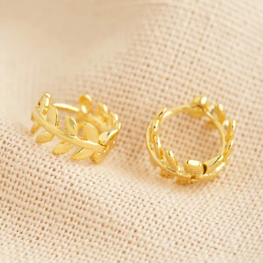 Lisa Angel Ladies' Fern Leaf Huggie Hoop Earrings in Gold