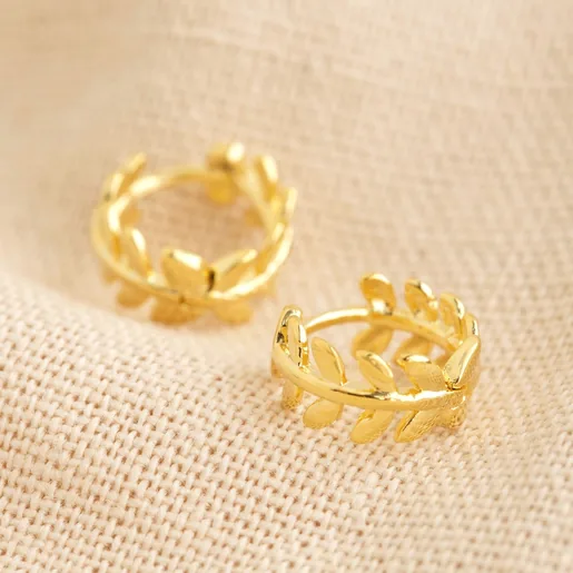 Lisa Angel Mini Fern Leaf Huggie Hoop Earrings in Gold