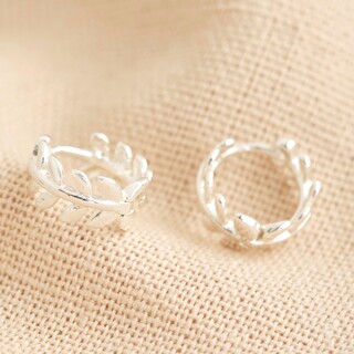 Fern Leaf Huggie Hoop Earrings in Silver