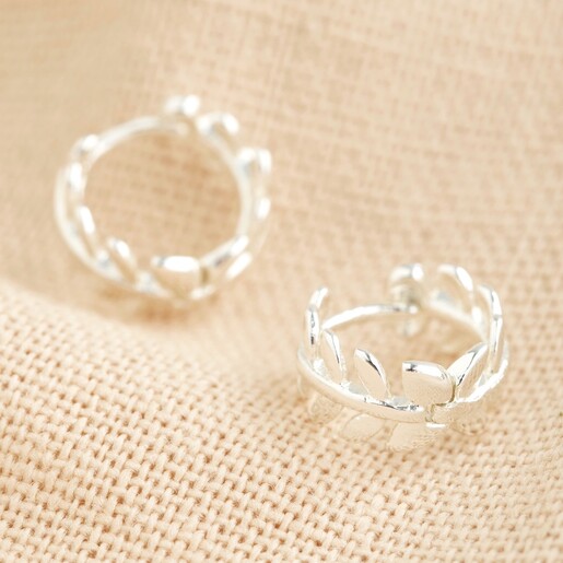 Lisa Angel Mini Fern Leaf Huggie Hoop Earrings in Silver