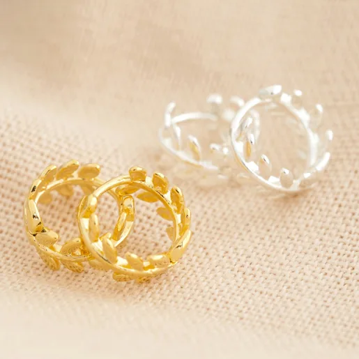 Lisa Angel Gold and Silver Fern Leaf Huggie Hoop Earrings