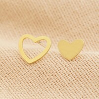 Gold Sterling Silver Mismatched Heart Stud Earrings
