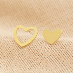 Gold Sterling Silver Mismatched Heart Stud Earrings