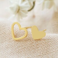 Mismatched Heart Stud Earrings in Gold