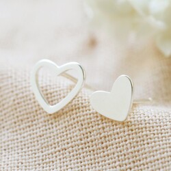 Mismatched Heart Stud Earrings in Silver