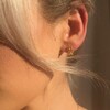 Model Wearing Lisa Angel Ladies' Fern Leaf Huggie Hoop Earrings in Gold
