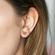 Model Wearing Delicate Rose Gold Mismatched Heart Stud Earrings